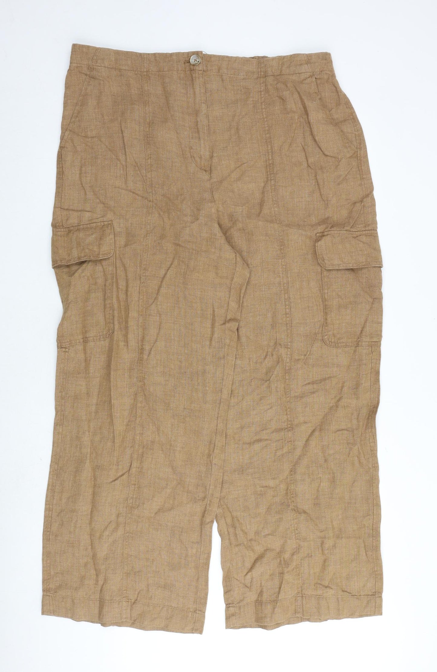 Marks and Spencer Womens Brown Flax Trousers Size 20 L30 in Regular Zip