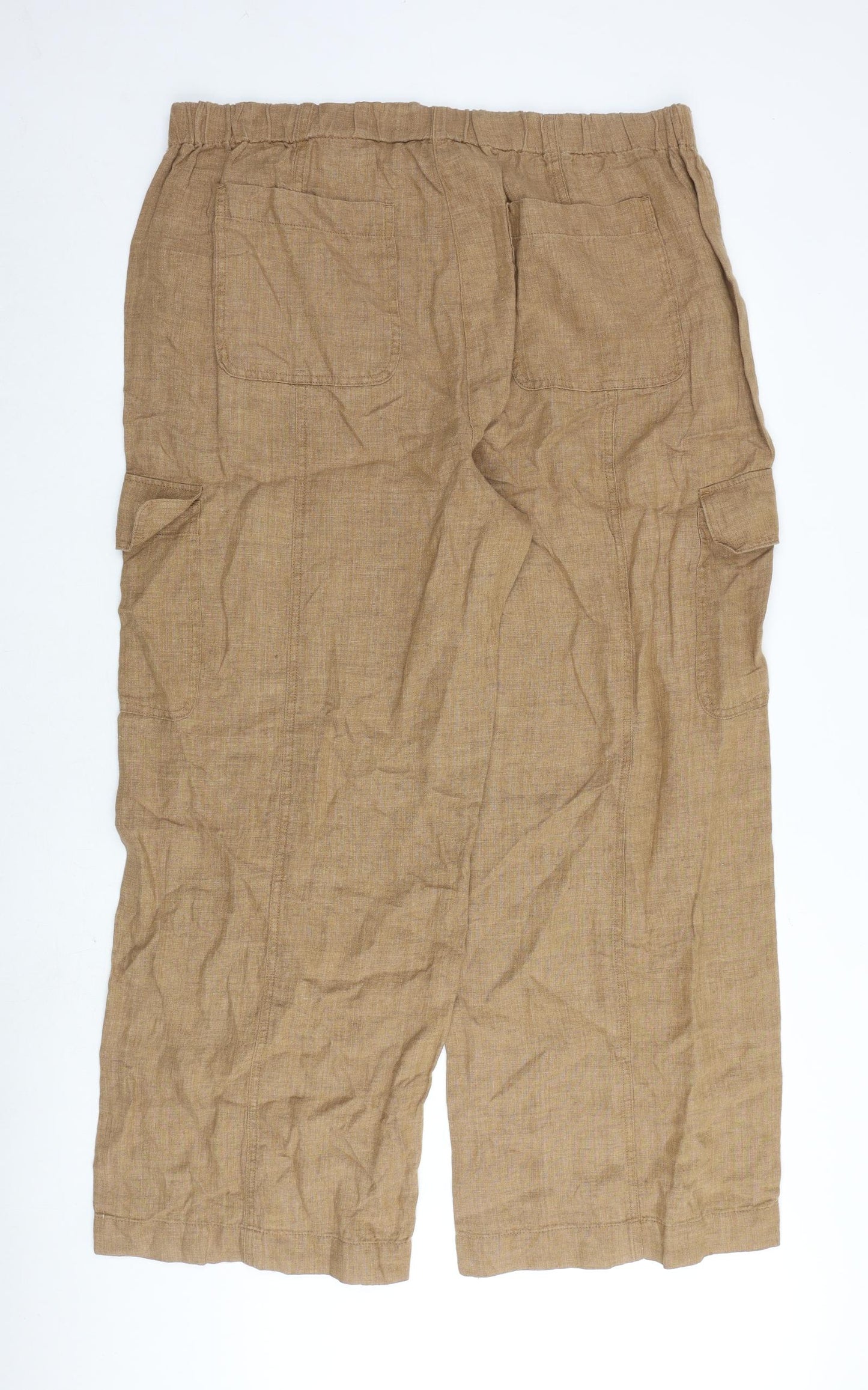 Marks and Spencer Womens Brown Flax Trousers Size 20 L30 in Regular Zip