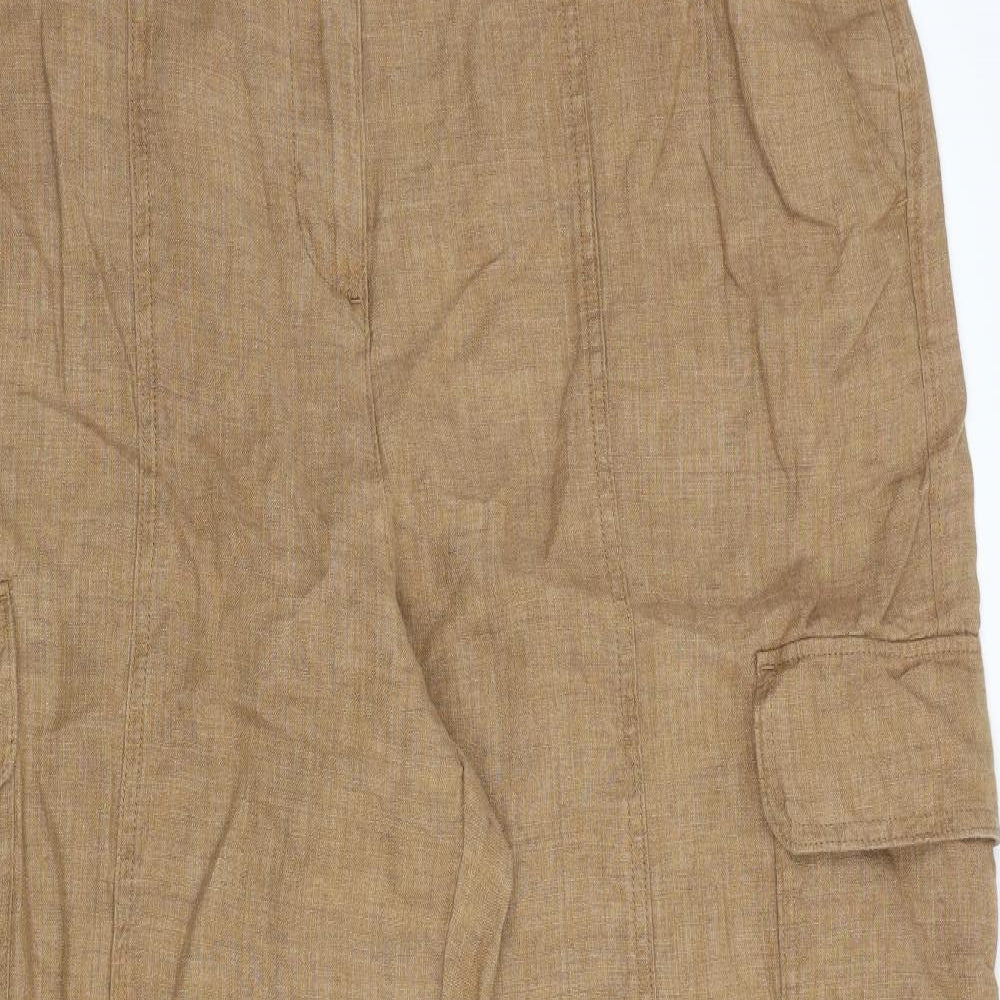 Marks and Spencer Womens Brown Flax Trousers Size 20 L30 in Regular Zip