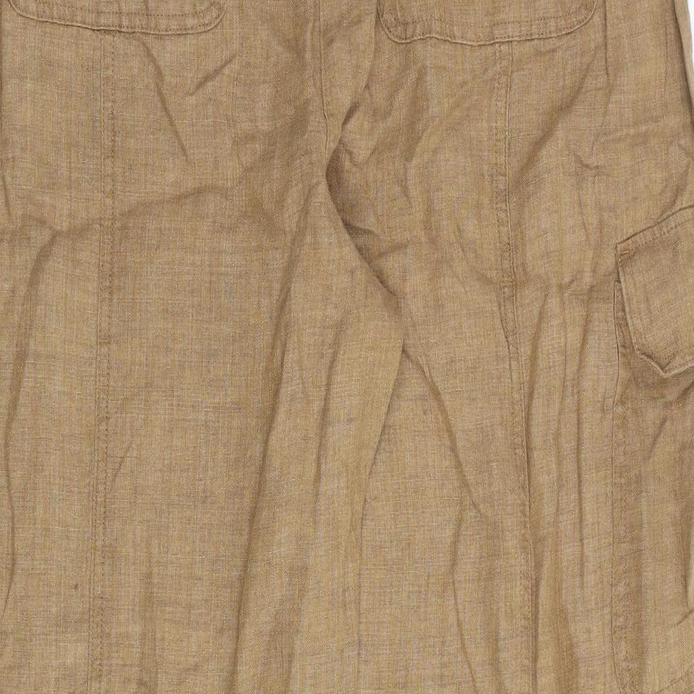 Marks and Spencer Womens Brown Flax Trousers Size 20 L30 in Regular Zip