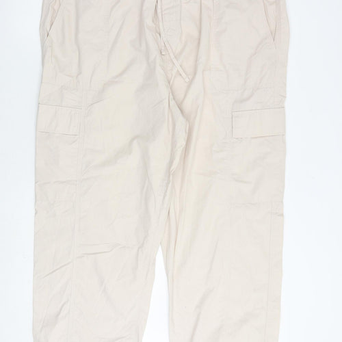 Marks and Spencer Womens Beige Cotton Trousers Size 22 L28 in Regular Tie