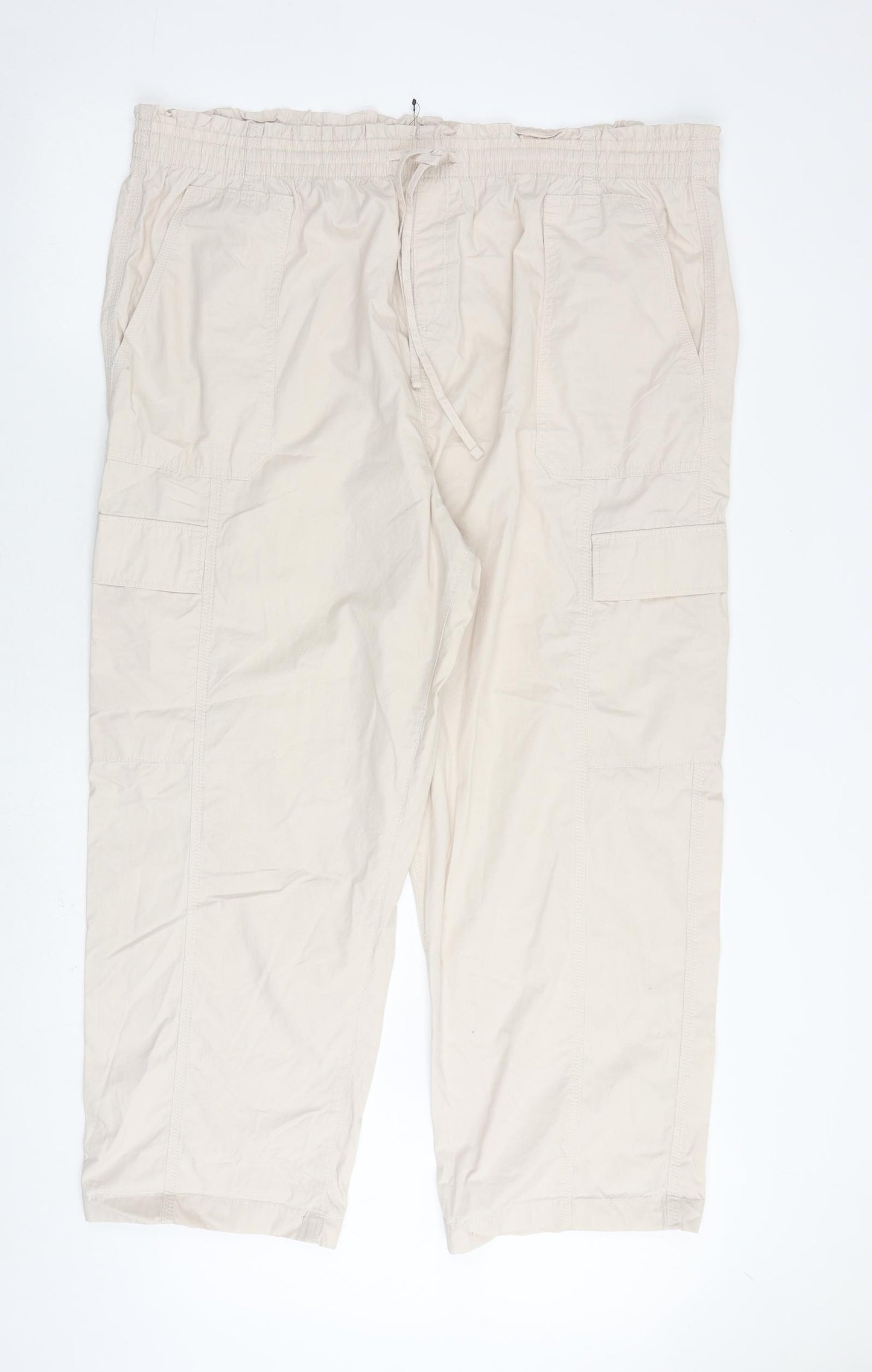 Marks and Spencer Womens Beige Cotton Trousers Size 22 L28 in Regular Tie