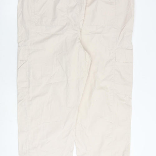 Marks and Spencer Womens Beige Cotton Trousers Size 22 L28 in Regular Tie