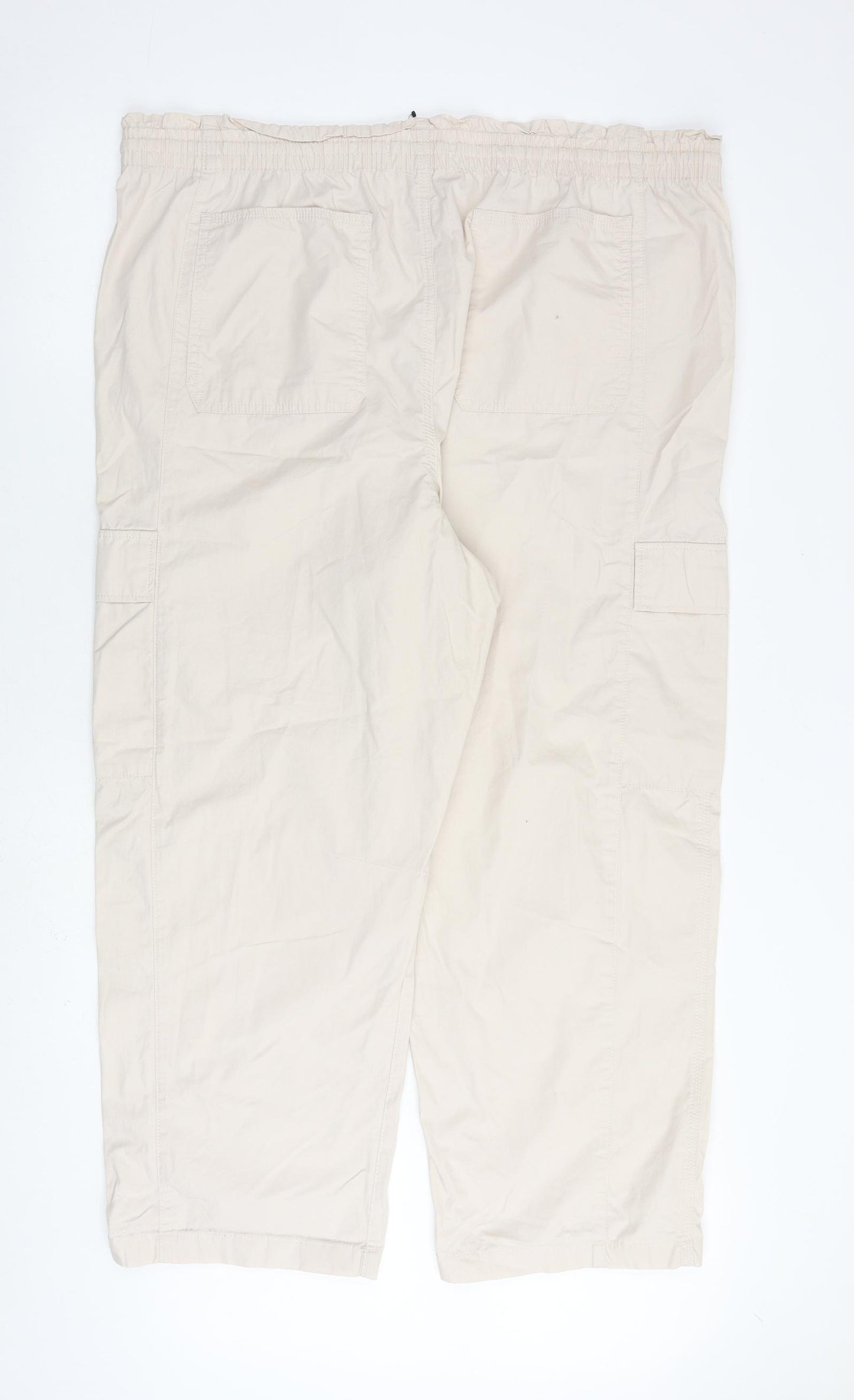 Marks and Spencer Womens Beige Cotton Trousers Size 22 L28 in Regular Tie