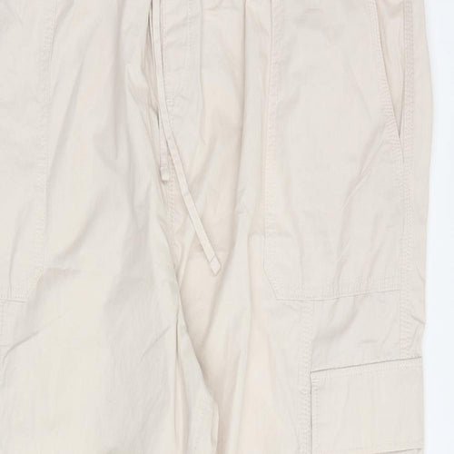 Marks and Spencer Womens Beige Cotton Trousers Size 22 L28 in Regular Tie