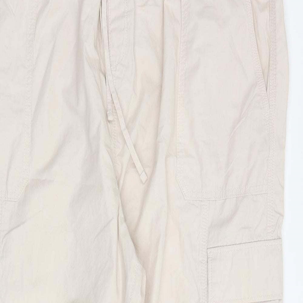 Marks and Spencer Womens Beige Cotton Trousers Size 22 L28 in Regular Tie