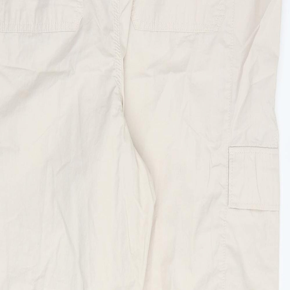 Marks and Spencer Womens Beige Cotton Trousers Size 22 L28 in Regular Tie