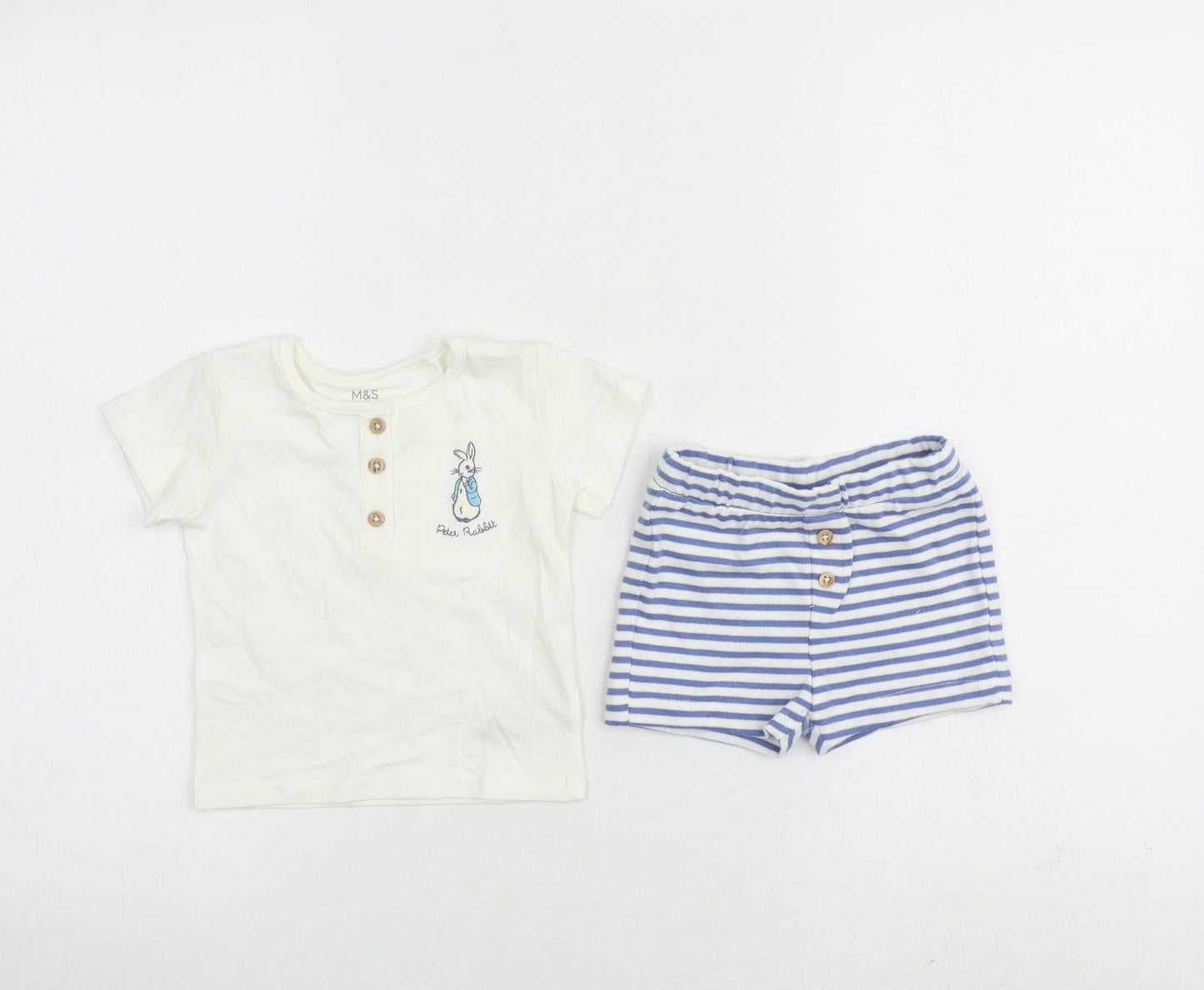 Marks and Spencer Baby White Striped 100% Cotton Shorts Set Outfit/Set Size 0-3 Months Pullover