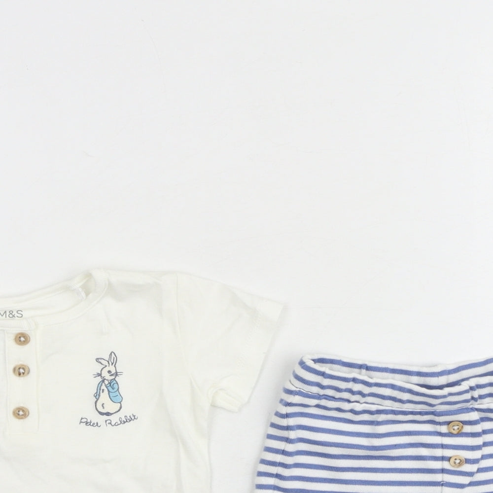 Marks and Spencer Baby White Striped 100% Cotton Shorts Set Outfit/Set Size 0-3 Months Pullover