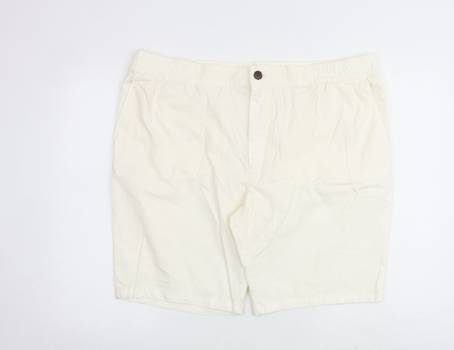 Marks and Spencer Mens Ivory Cotton Cargo Shorts Size 2XL L10 in Regular Zip