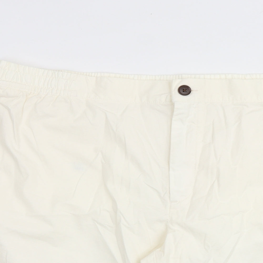Marks and Spencer Mens Ivory Cotton Cargo Shorts Size 2XL L10 in Regular Zip