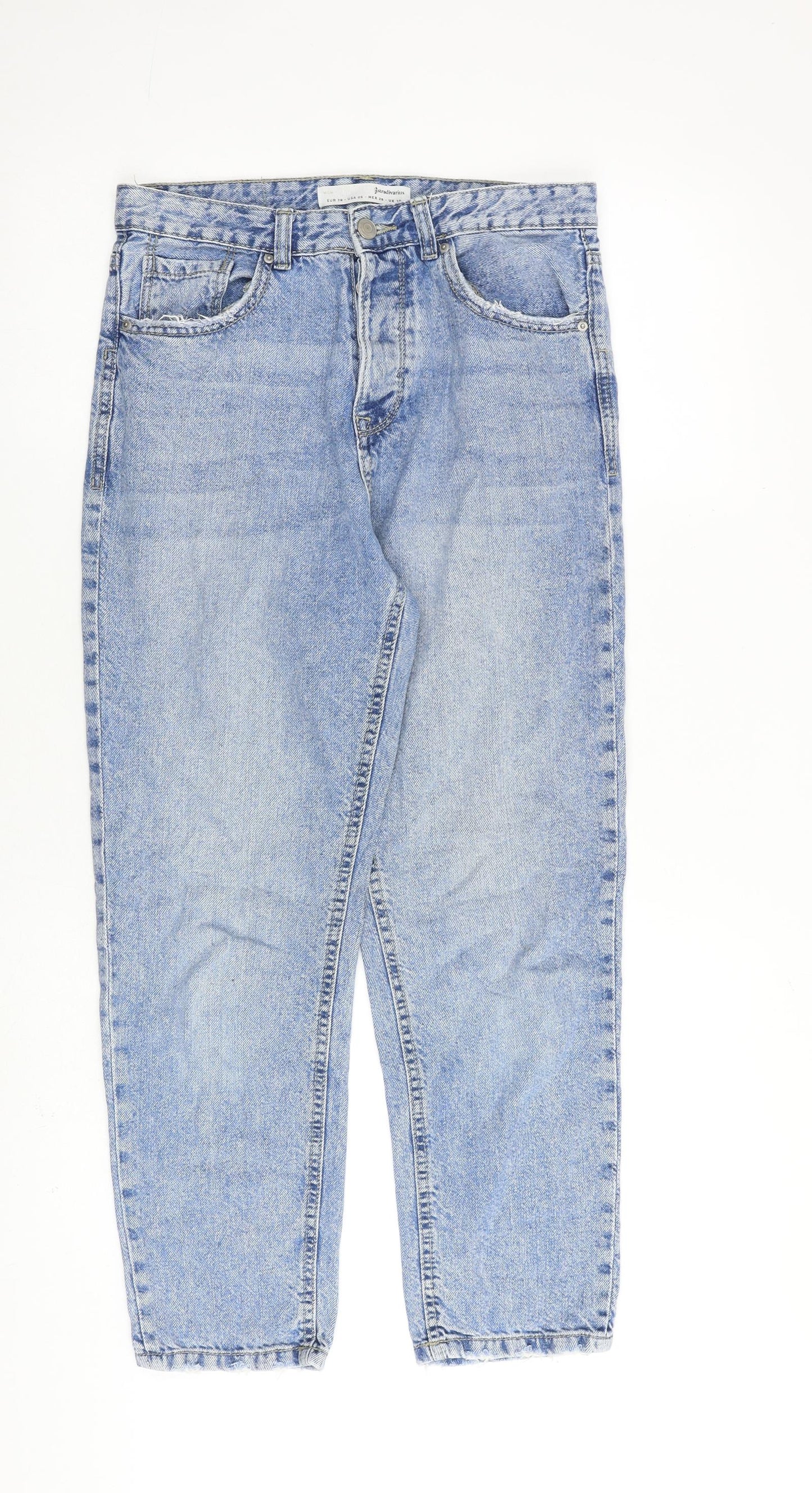 Stardivarius Womens Blue Cotton Mom Jeans Size 10 L26 in Regular Zip