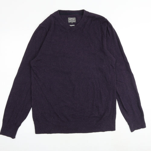 Fat Face Mens Purple V-Neck Cotton Pullover Jumper Size M Long Sleeve