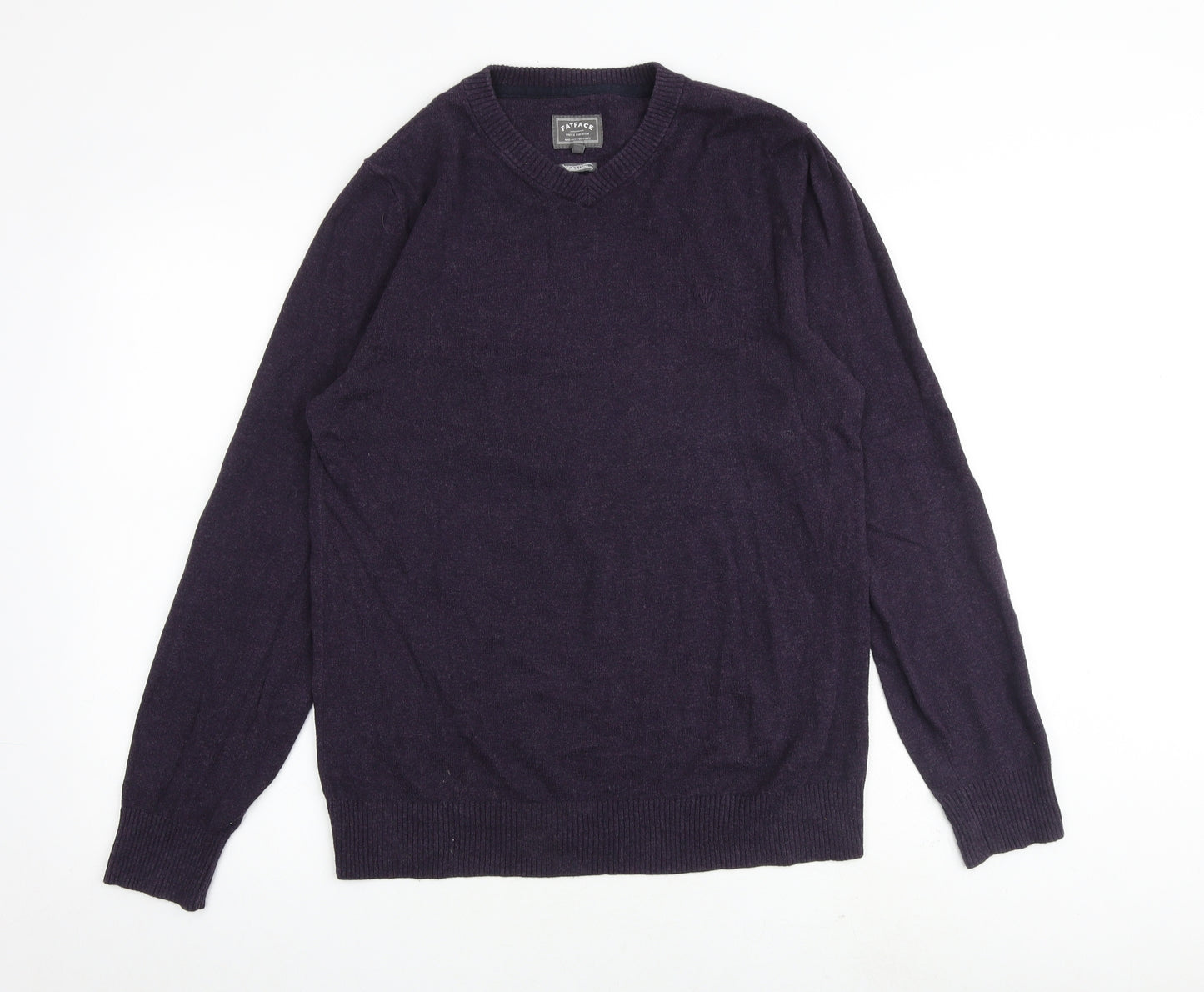 Fat Face Mens Purple V-Neck Cotton Pullover Jumper Size M Long Sleeve