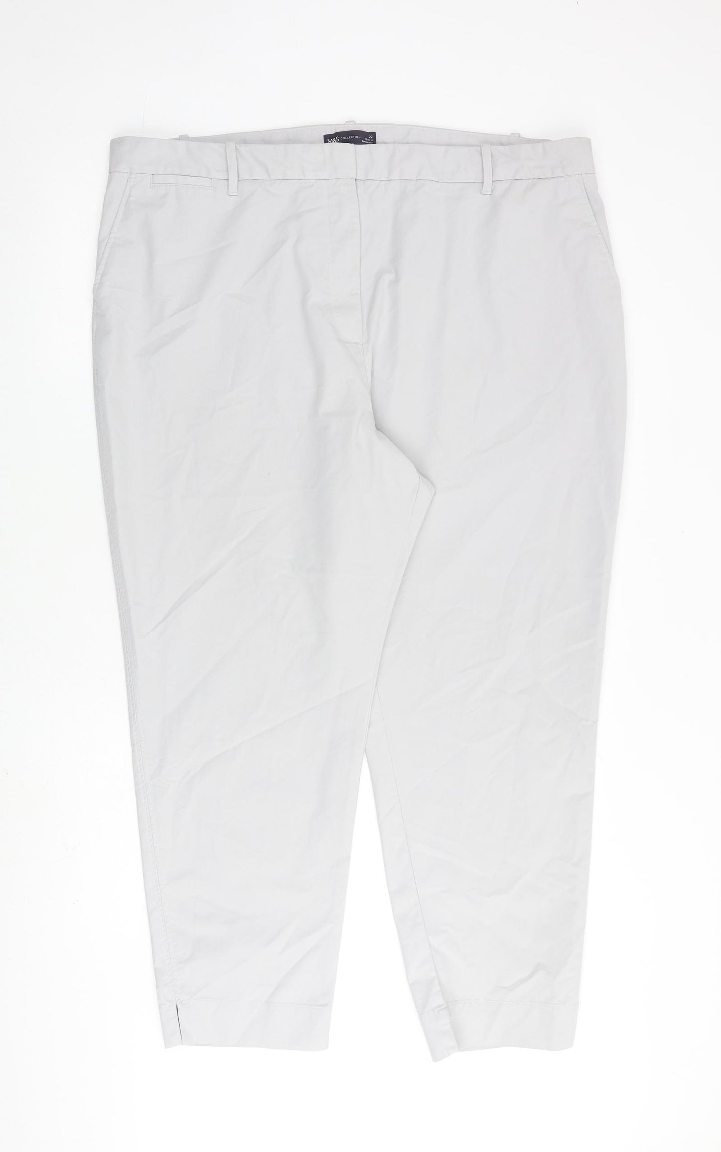 Marks and Spencer Womens Grey Cotton Chino Trousers Size 22 L27 in Regular Zip