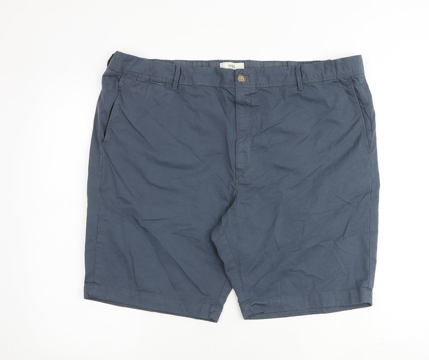 Marks and Spencer Mens Blue Cotton Cargo Shorts Size 44 in L10 in Regular Zip