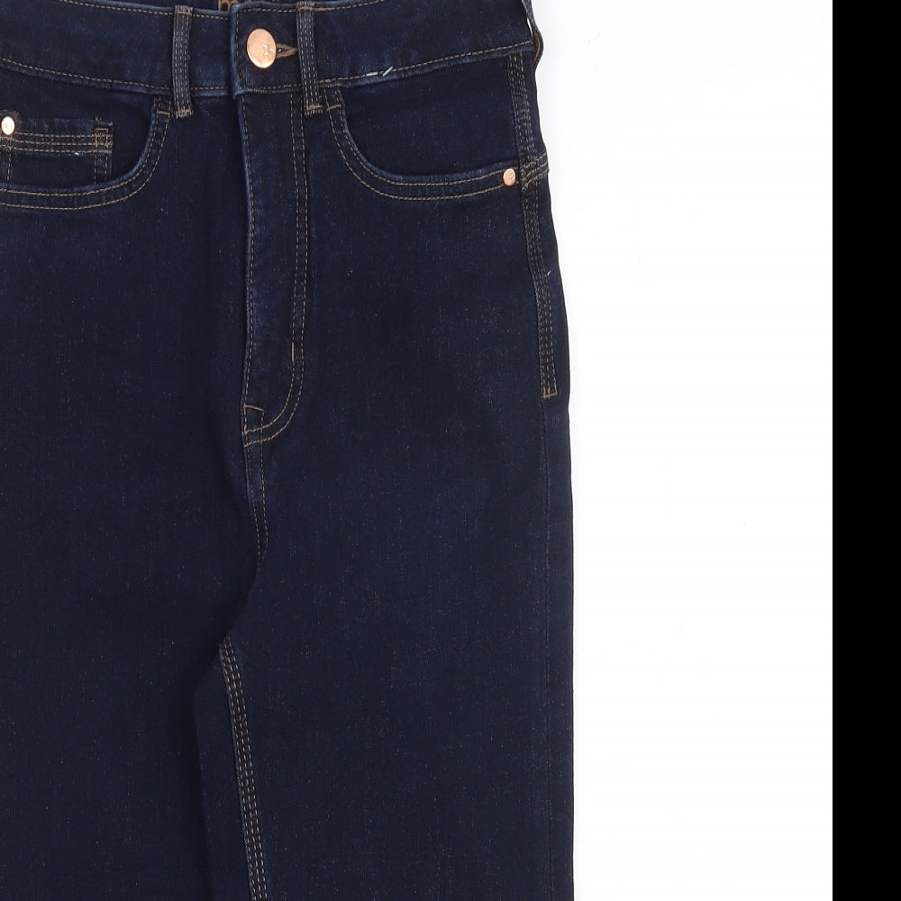 Marks and Spencer Womens Blue Cotton Biker Shorts Size 6 L13 in Regular Zip