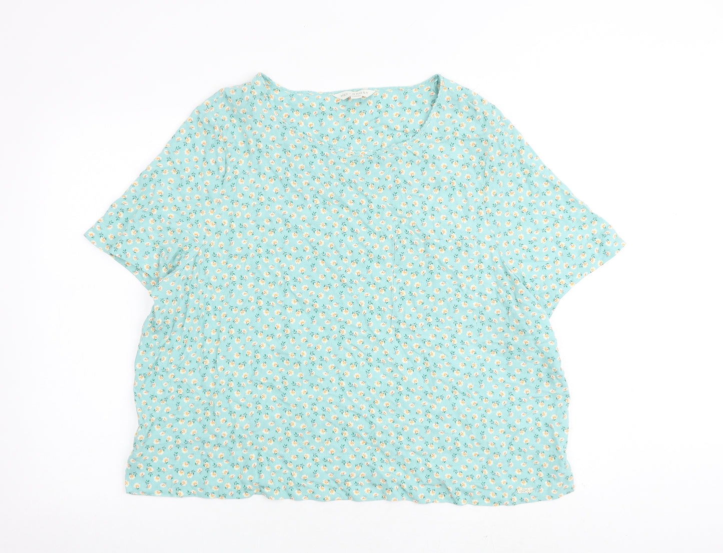 Marks and Spencer Womens Green Floral Viscose Basic Blouse Size 20 Round Neck
