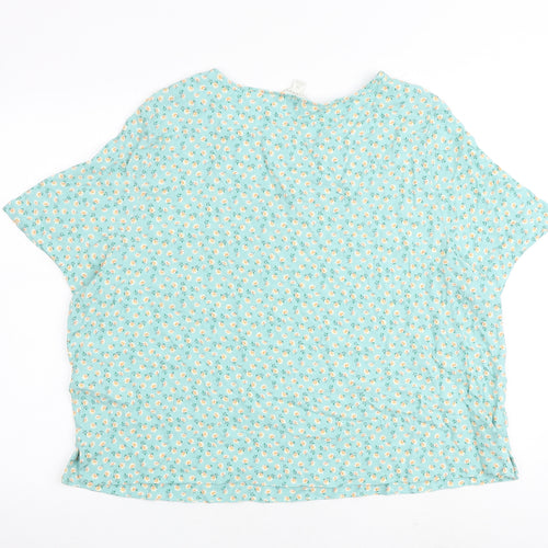 Marks and Spencer Womens Green Floral Viscose Basic Blouse Size 20 Round Neck