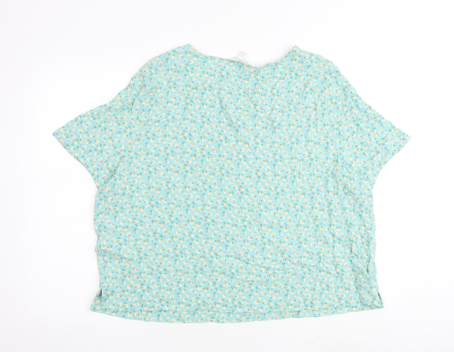 Marks and Spencer Womens Green Floral Viscose Basic Blouse Size 20 Round Neck