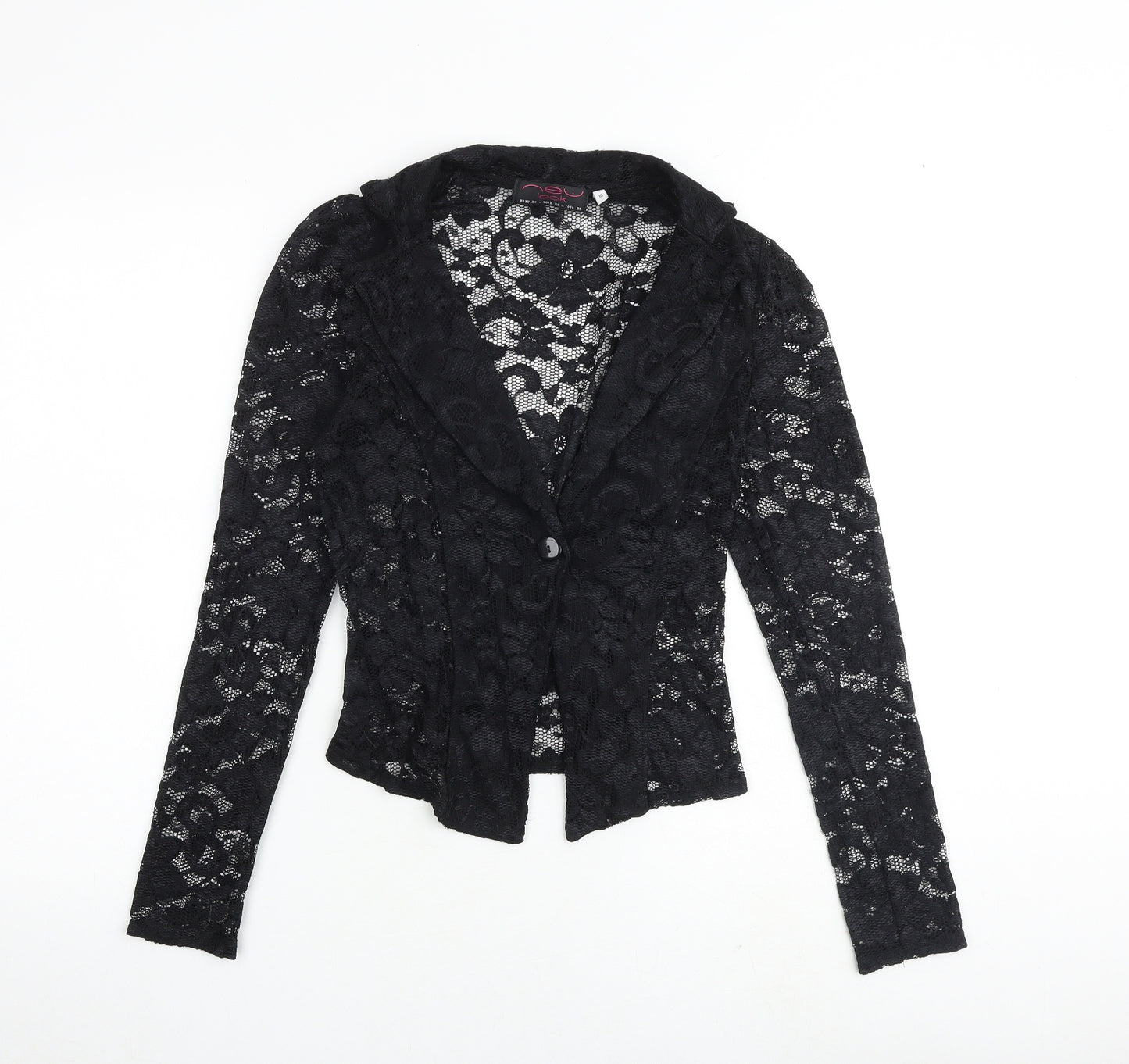 New Look Womens Black Polyester Basic Button-Up Size 10 Collared