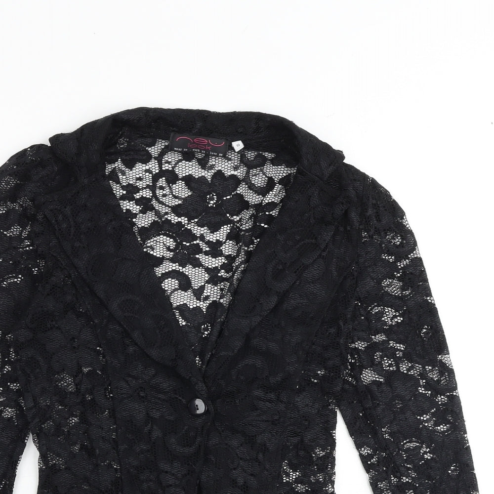 New Look Womens Black Polyester Basic Button-Up Size 10 Collared