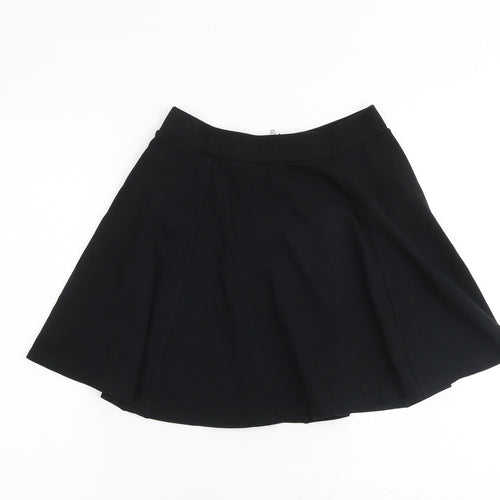 H&M Womens Black Polyester A-Line Skirt Size S Zip