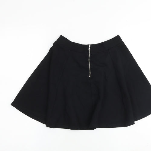 H&M Womens Black Polyester A-Line Skirt Size S Zip