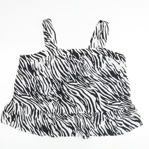 Marks and Spencer Womens Black Animal Print 100% Cotton Camisole Tank Size 24 Square Neck