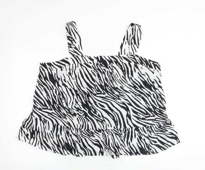 Marks and Spencer Womens Black Animal Print 100% Cotton Camisole Tank Size 24 Square Neck