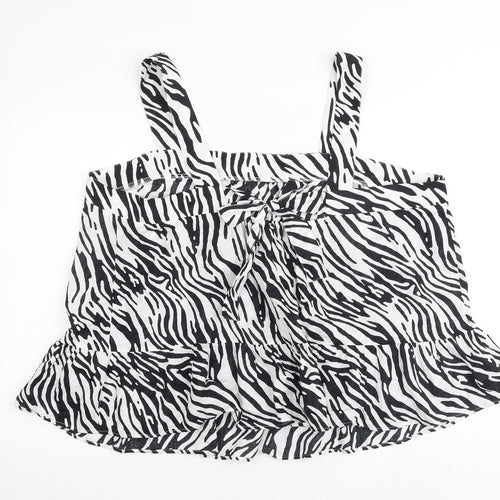 Marks and Spencer Womens Black Animal Print 100% Cotton Camisole Tank Size 24 Square Neck
