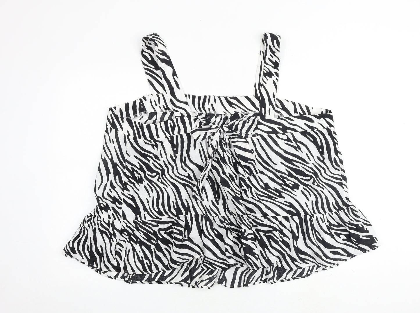 Marks and Spencer Womens Black Animal Print 100% Cotton Camisole Tank Size 24 Square Neck