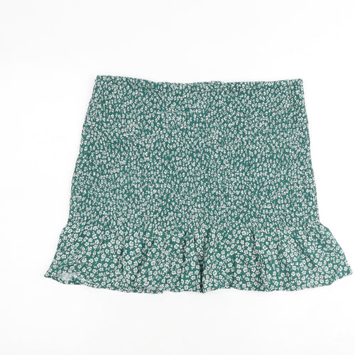 H&M Womens Green Floral Viscose A-Line Skirt Size L