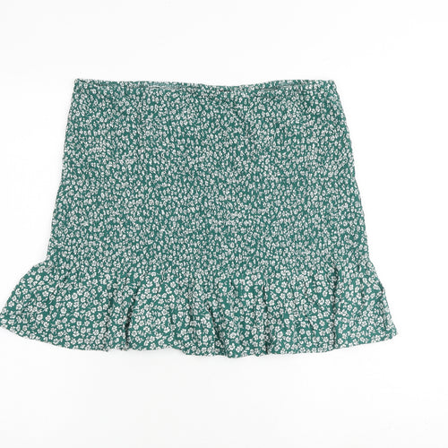 H&M Womens Green Floral Viscose A-Line Skirt Size L