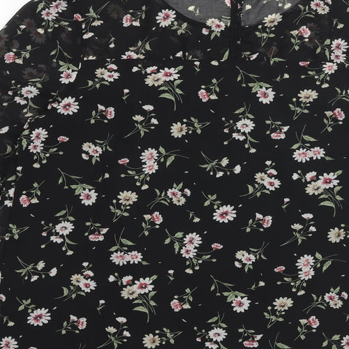 Allegra K Womens Black Floral Polyester Basic Blouse Size S Round Neck