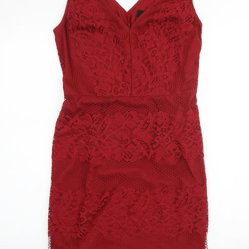 NEXT Womens Red Nylon A-Line Size 8 V-Neck Zip