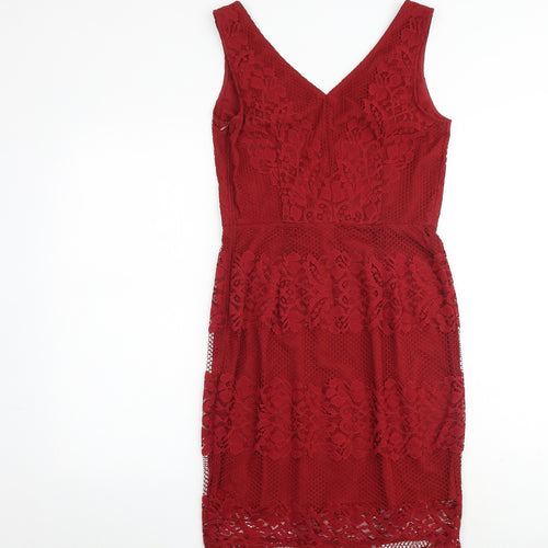NEXT Womens Red Nylon A-Line Size 8 V-Neck Zip