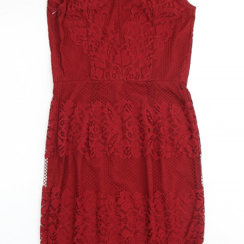 NEXT Womens Red Nylon A-Line Size 8 V-Neck Zip