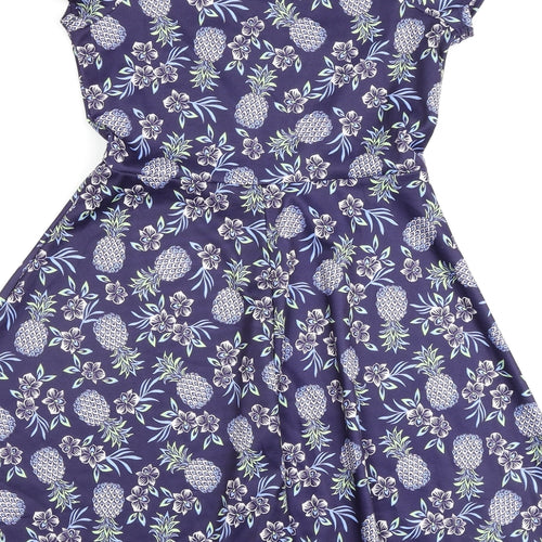 New Look Womens Purple Floral Polyester A-Line Size 10 Off the Shoulder Pullover