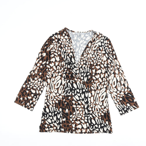 Marks and Spencer Womens Brown Animal Print Viscose Basic Blouse Size 12 V-Neck