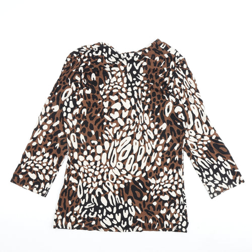 Marks and Spencer Womens Brown Animal Print Viscose Basic Blouse Size 12 V-Neck
