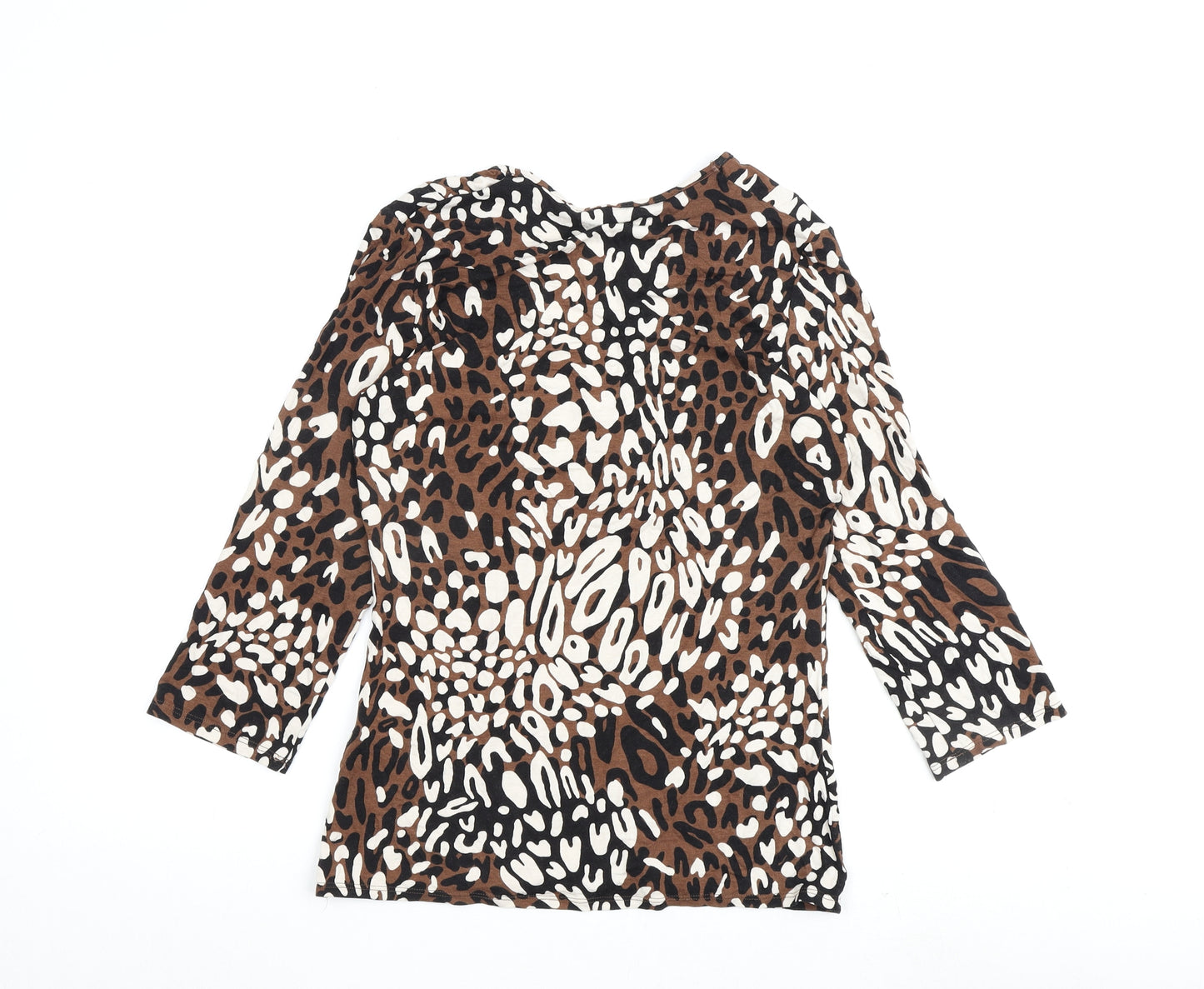 Marks and Spencer Womens Brown Animal Print Viscose Basic Blouse Size 12 V-Neck