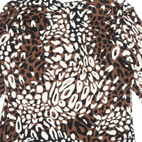 Marks and Spencer Womens Brown Animal Print Viscose Basic Blouse Size 12 V-Neck