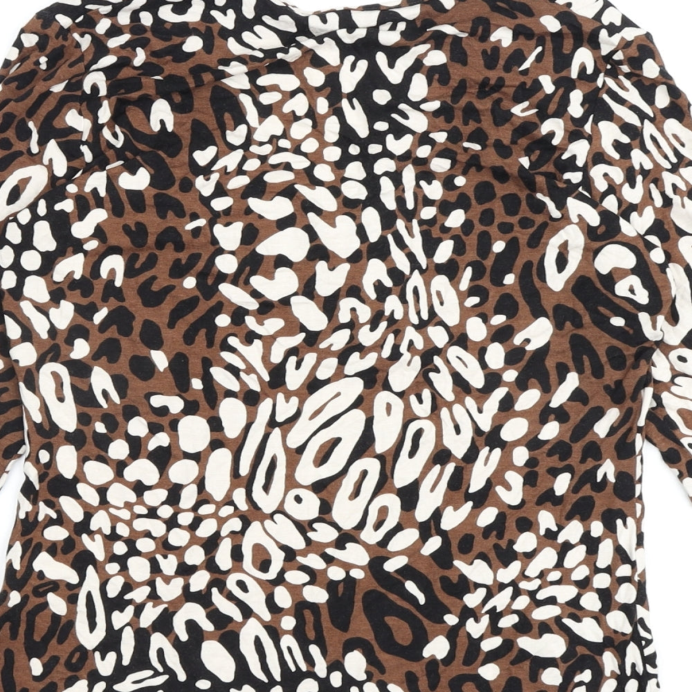 Marks and Spencer Womens Brown Animal Print Viscose Basic Blouse Size 12 V-Neck