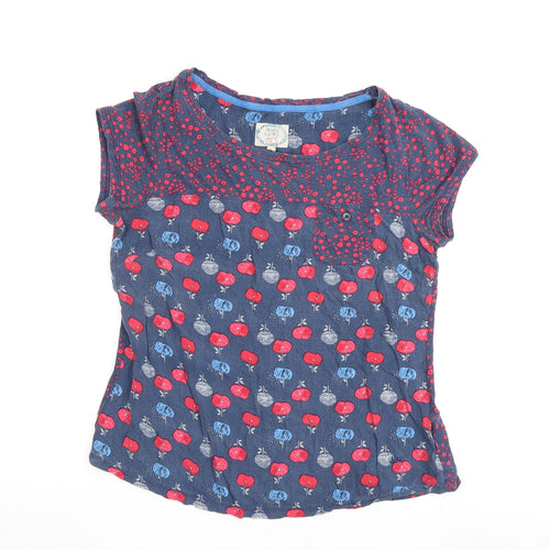 MANTARAY PRODUCTS Womens Blue Geometric 100% Cotton Basic T-Shirt Size 12 Round Neck