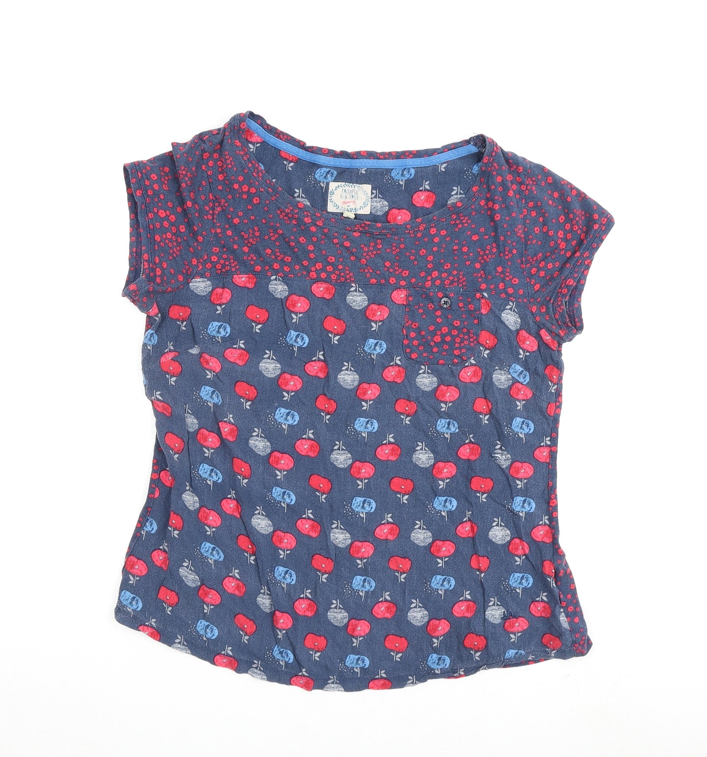 MANTARAY PRODUCTS Womens Blue Geometric 100% Cotton Basic T-Shirt Size 12 Round Neck