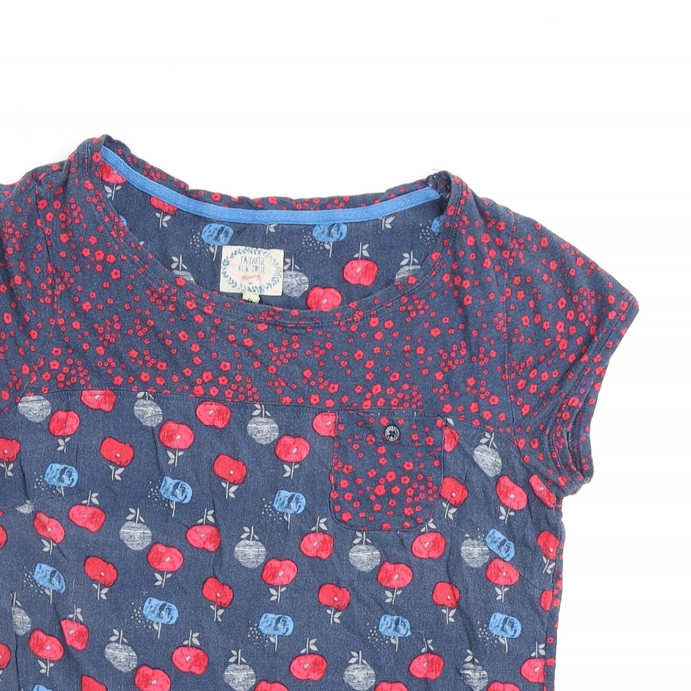 MANTARAY PRODUCTS Womens Blue Geometric 100% Cotton Basic T-Shirt Size 12 Round Neck
