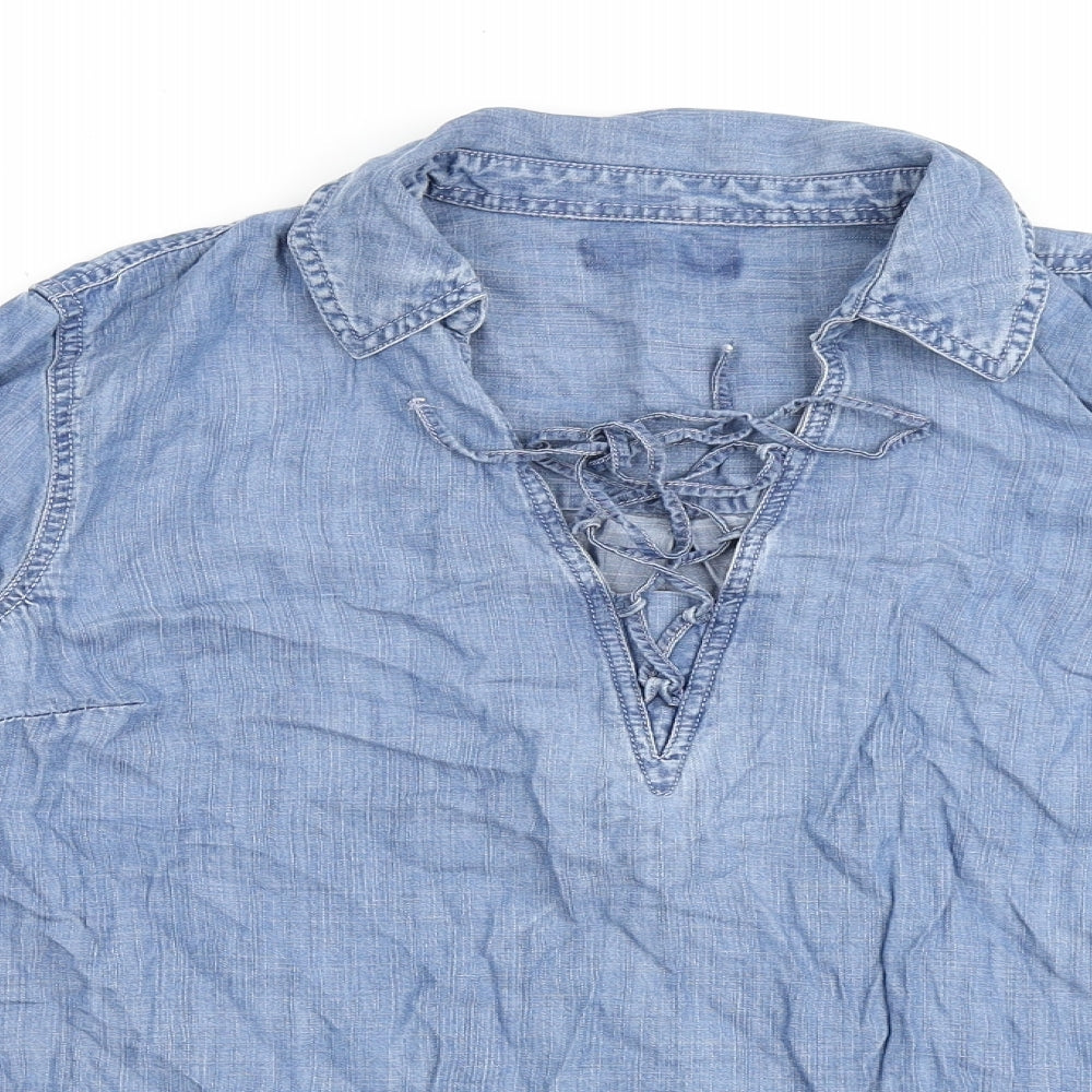 NEXT Womens Blue Lyocell Basic Blouse Size 10 Collared