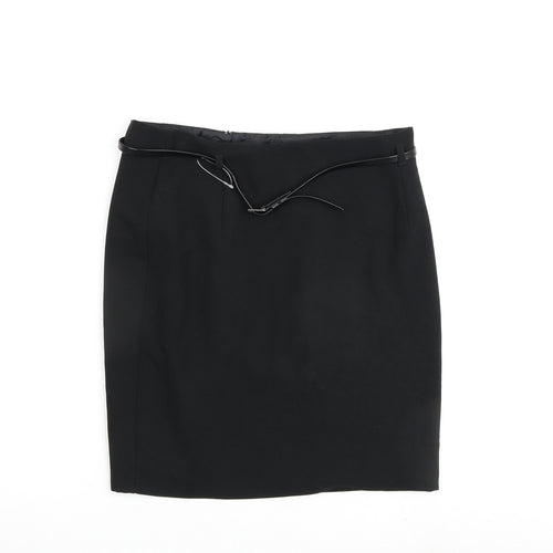 Marks and Spencer Womens Black Polyester A-Line Skirt Size 10 Buckle