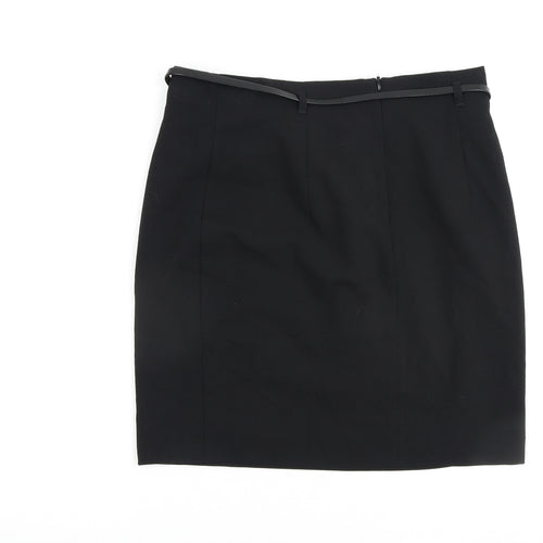 Marks and Spencer Womens Black Polyester A-Line Skirt Size 10 Buckle